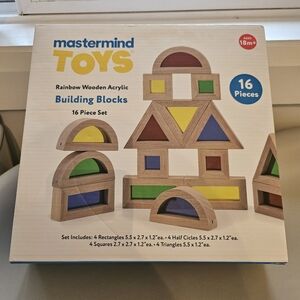 Rainbow Wooden Building Blocks - 16 Piece Set